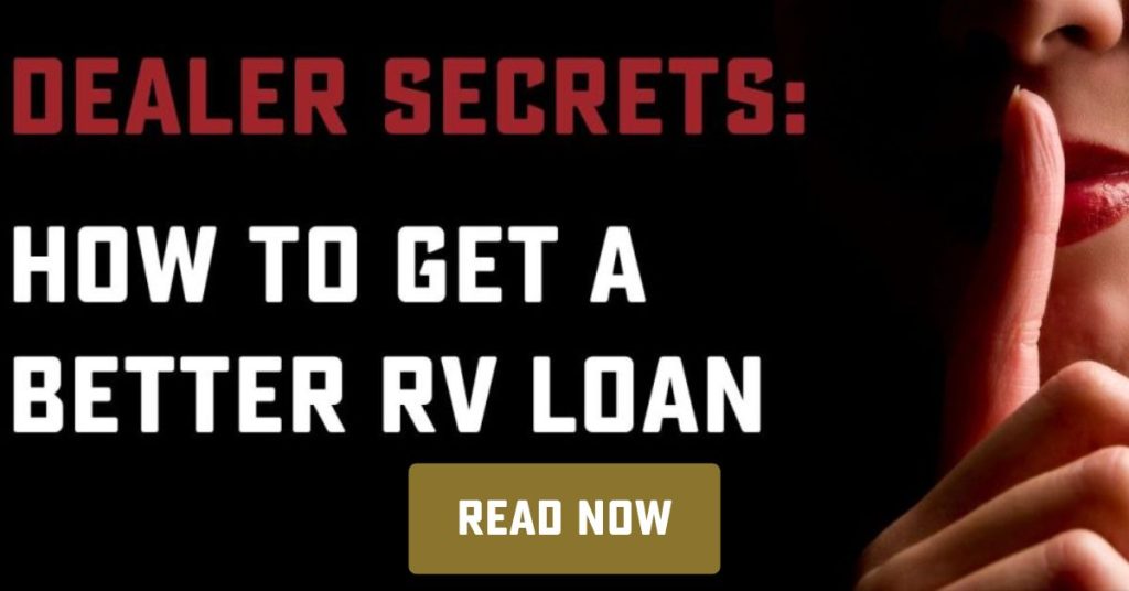 Woman saying "shh" with finger to lips. Text: How to get a better RV Loan"