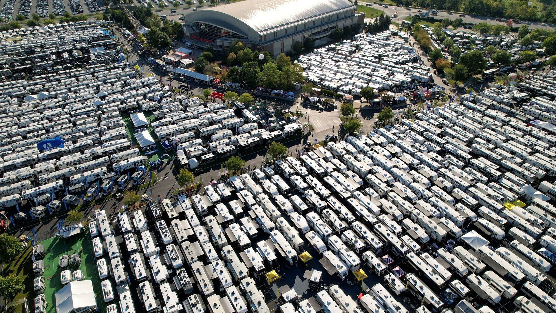 Hersey RV Show birds eye view from above. Hundreds of RVs
