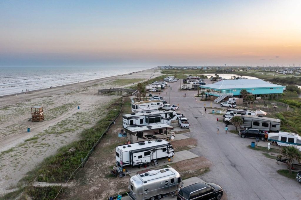 RV Park in Galveston, TX. Sun is setting