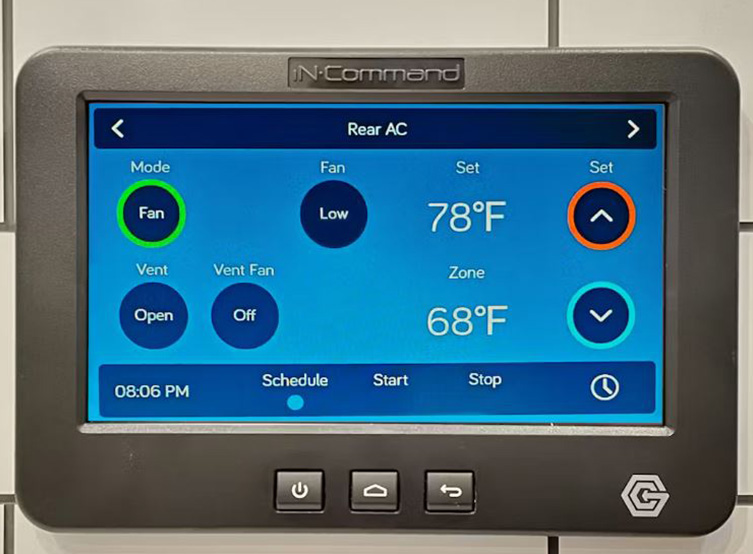 RV control panel for air conditioner