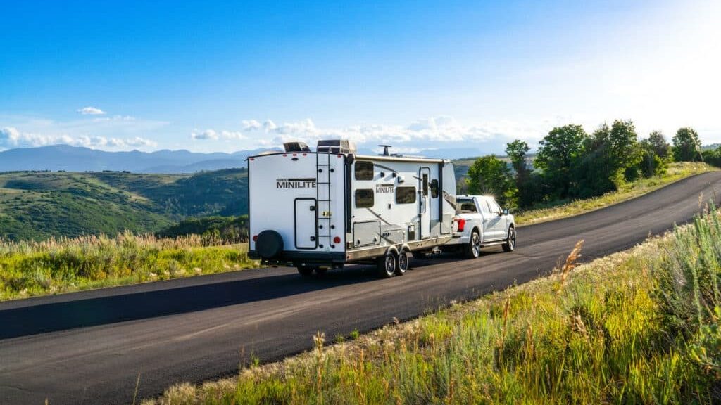 Rockwood Mini Lite being pulled down road