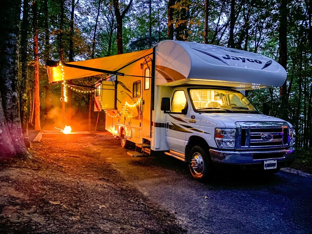 Class C at night with lights on