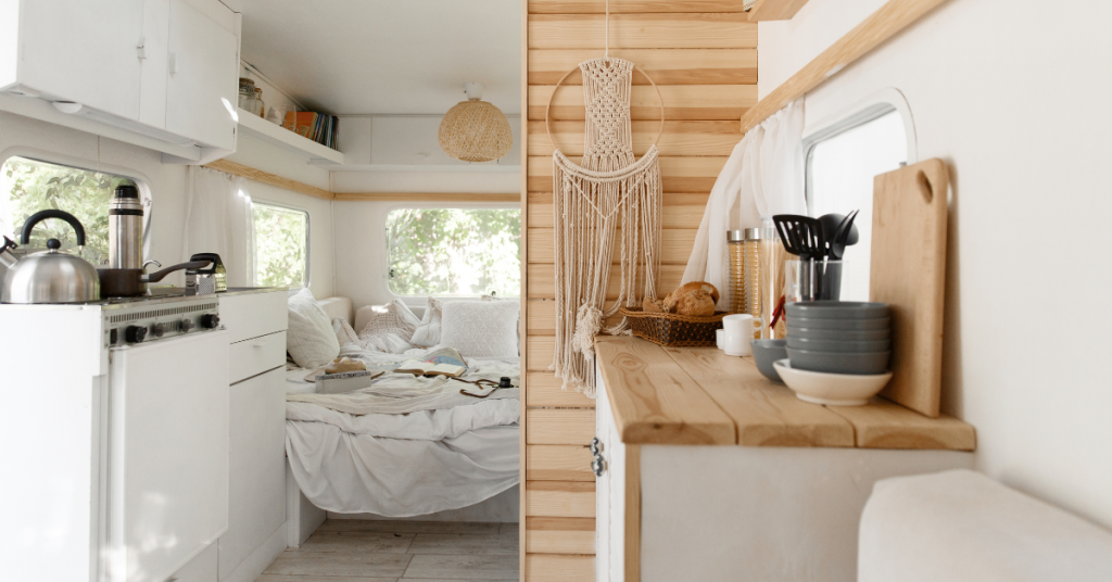 Natural wood interior of RV