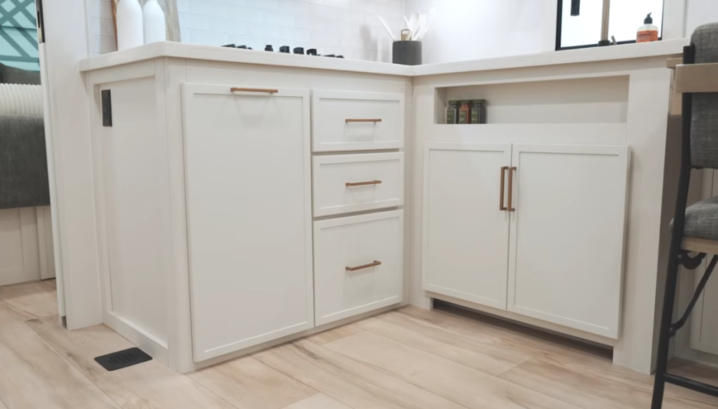 Brinkley Model I RV kitchen with premium dovetail joint cabinetry and ample storage space