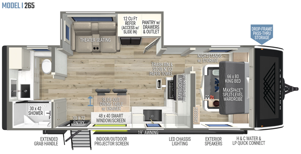 View of the interior layout of the Brinkley Model I. 