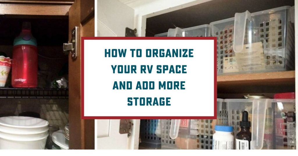  RV storage bins with text, "How to organize your RV space"