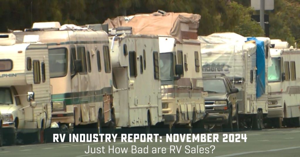 old RVs lining street with text RV Industry Report: November 2024