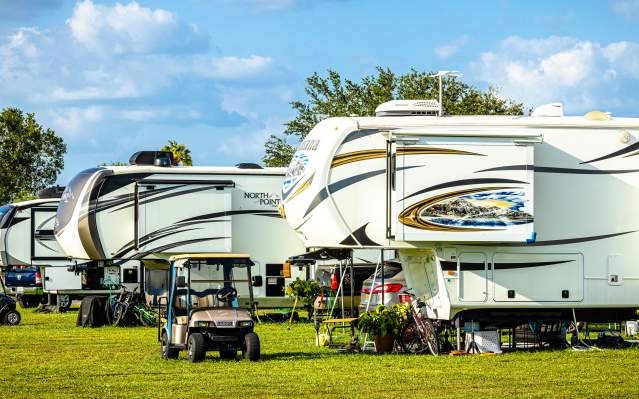 RV Park with 5th wheels and golf carts