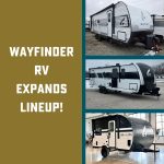 3 travel trailers with text "Wayfinder RV Expands Lineup!"