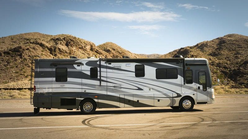 Class A parked in southwest desert