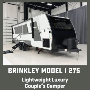 Brinkley I 275 camper with text "Lightweight Luxury Trailer"