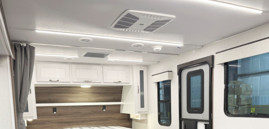 Lighting on the ceiling of an RV. 