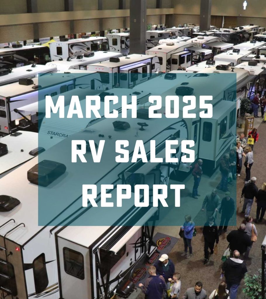 Interior RV Show with Text, "March 2025 RV Sales Report"